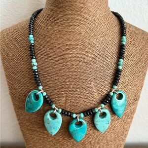 Jay King Turquoise and Black Chalcedony and Sterling Silver Statement Necklace